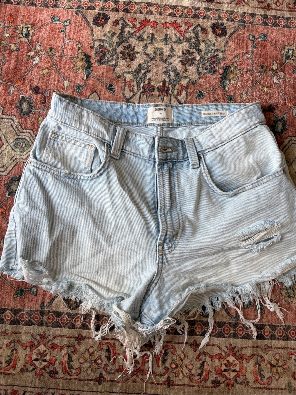 Cotton On Light Wash Distressed Denim Cutoff Shorts
